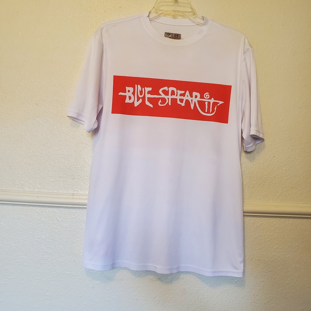 Blue Spear-It A4 Mens White Spearfishing Hogfish Diver Down Flag T-Shirt Size M
